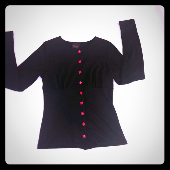 New Black Buttondown Sweater with Red Lace/buttons - Picture 2 of 8